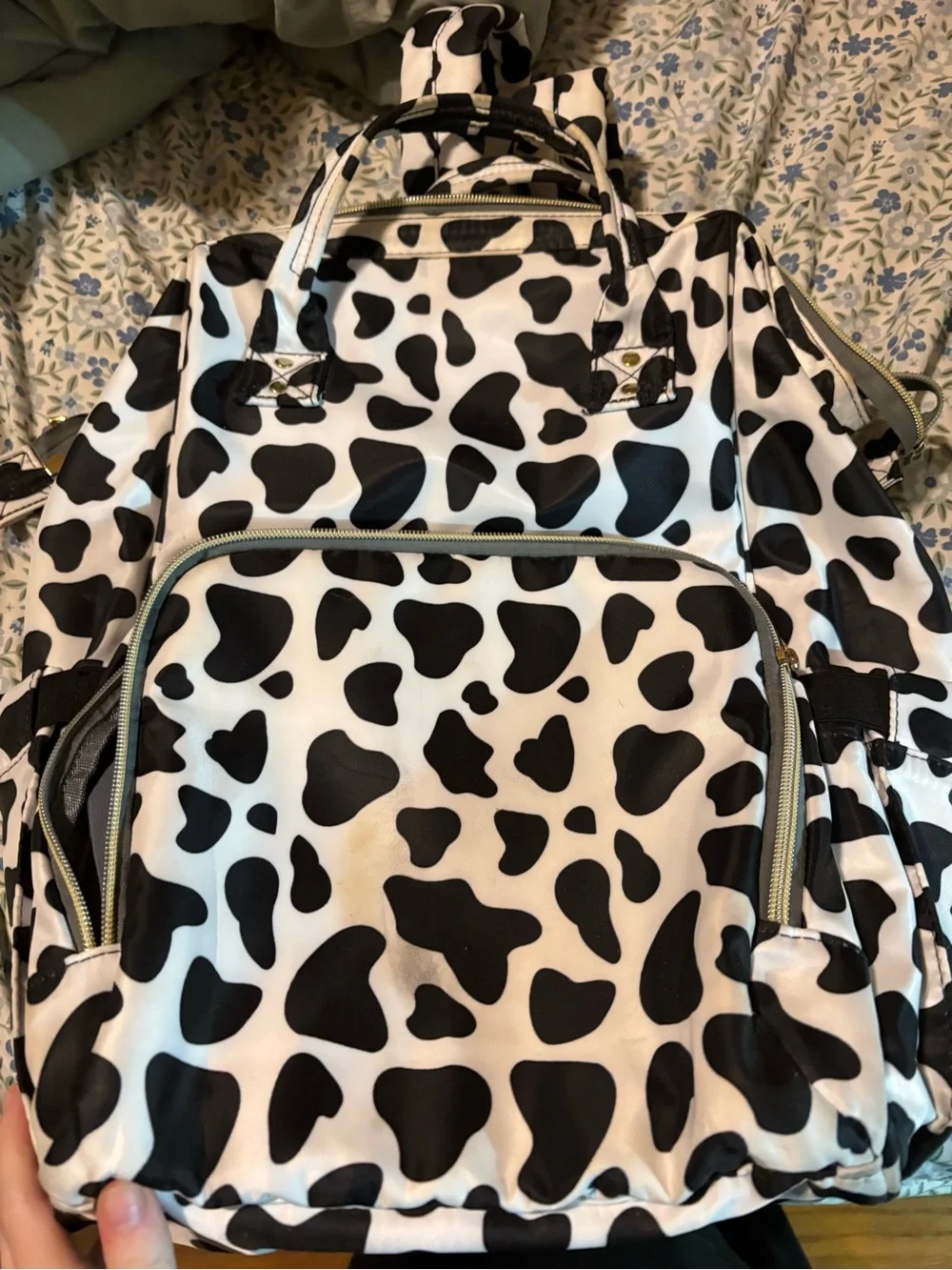 Black & White Cow Print Backpack Tote - Women Bags